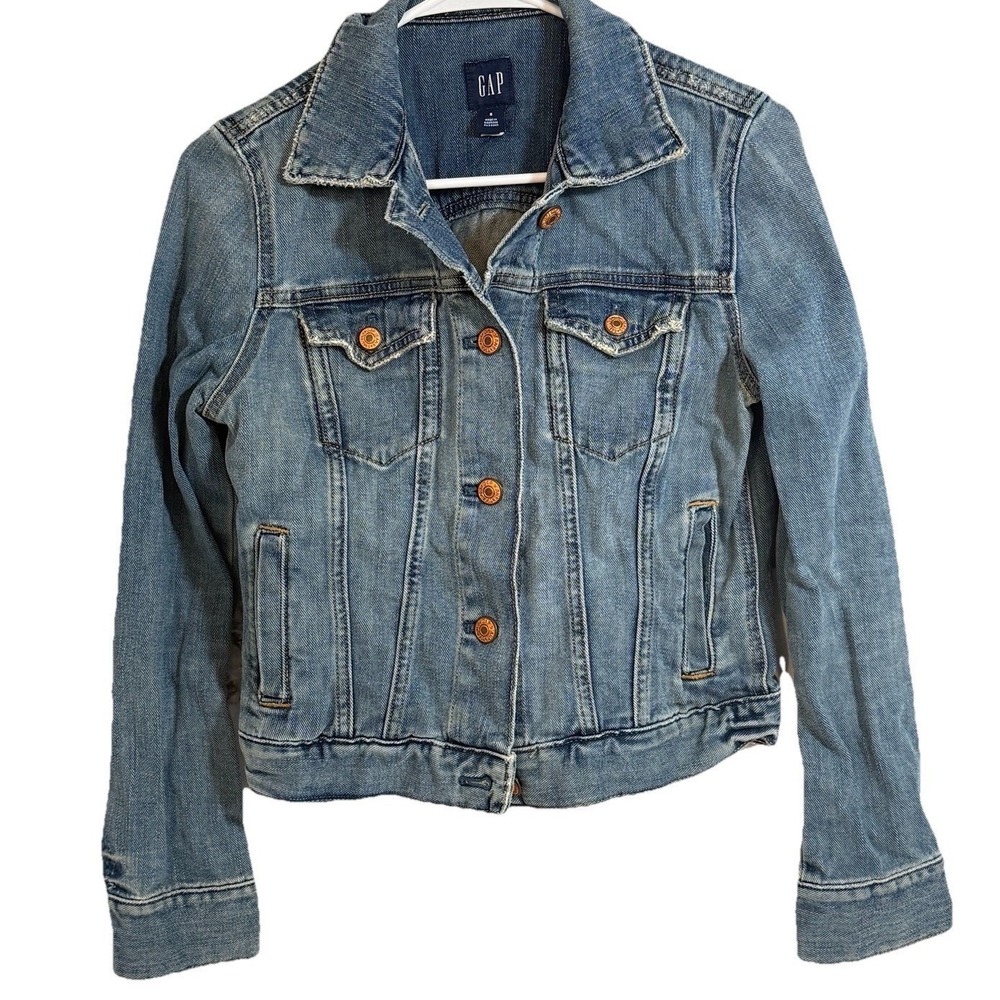 GAP Y2K Cropped Denim Jacket Womens Small Blue Trucker Indie 90s VTG Festival